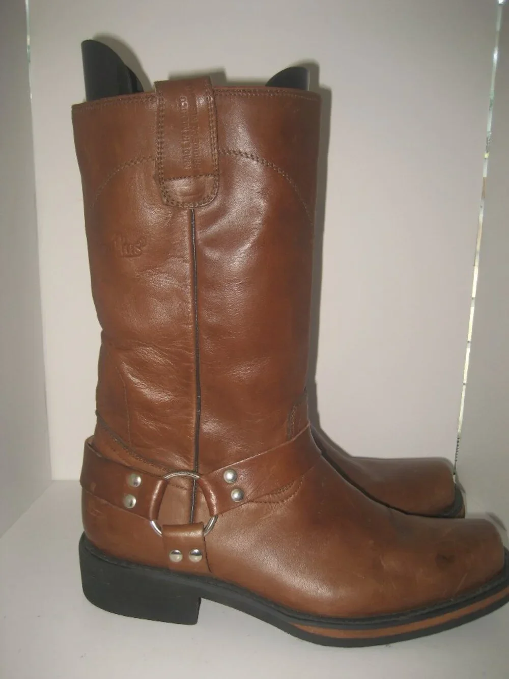 MEN'S CACTUS HARNESS SQUARE TOE BROWN LEATHER WORK BOOTS sz US 9.5